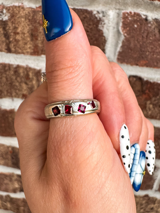 Sand Cast Ruby/Option Stone Ring – 6mm Sterling Silver Band with Cast-In-Place Stones